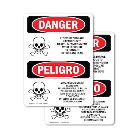 Signmission Pesticide Storage Hazardous Bilingual Danger Sign, Vinyl Decal, 5in W x 7in L, 2PK OS-2PACK-DS-D-57-VS-1526